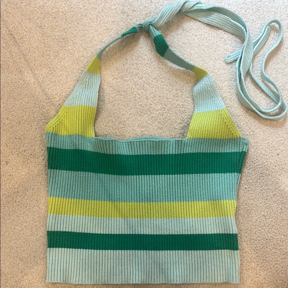 Peppermayo Green and Yellow Striped Crop Top